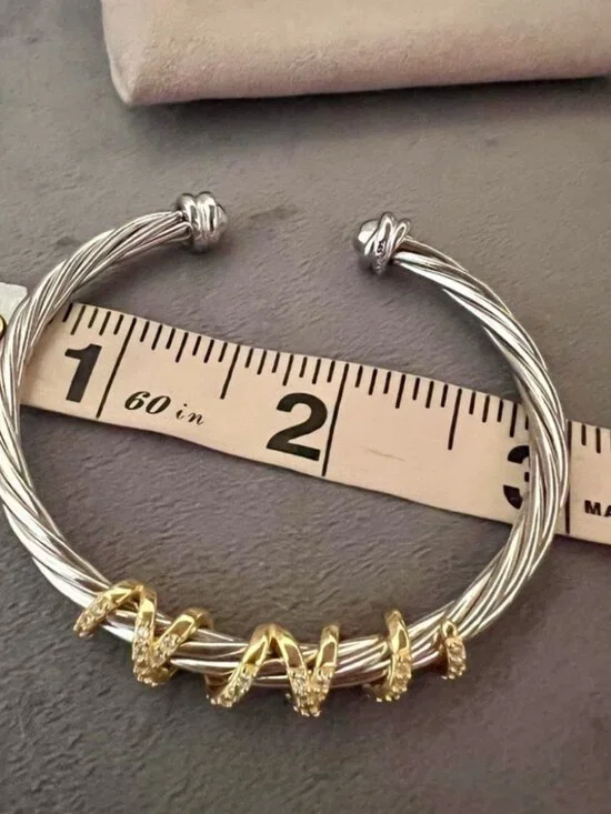David Yurman Twisted Silver Bracelet with Gold Accents 4mm - Picture 3 of 5